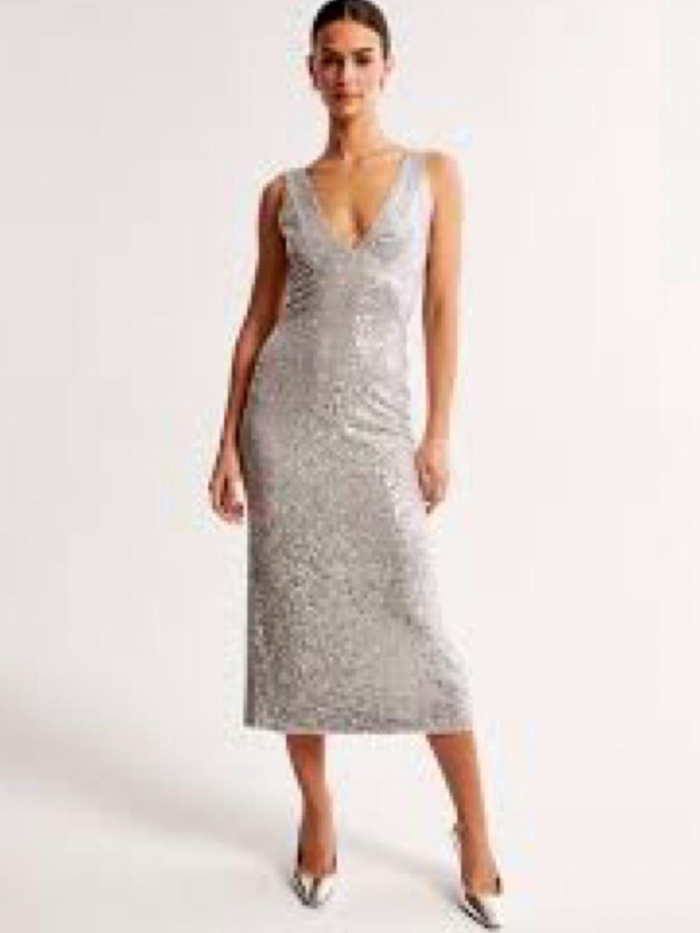 Abercrombie & Fitch Sequin Midi Dress in Silver